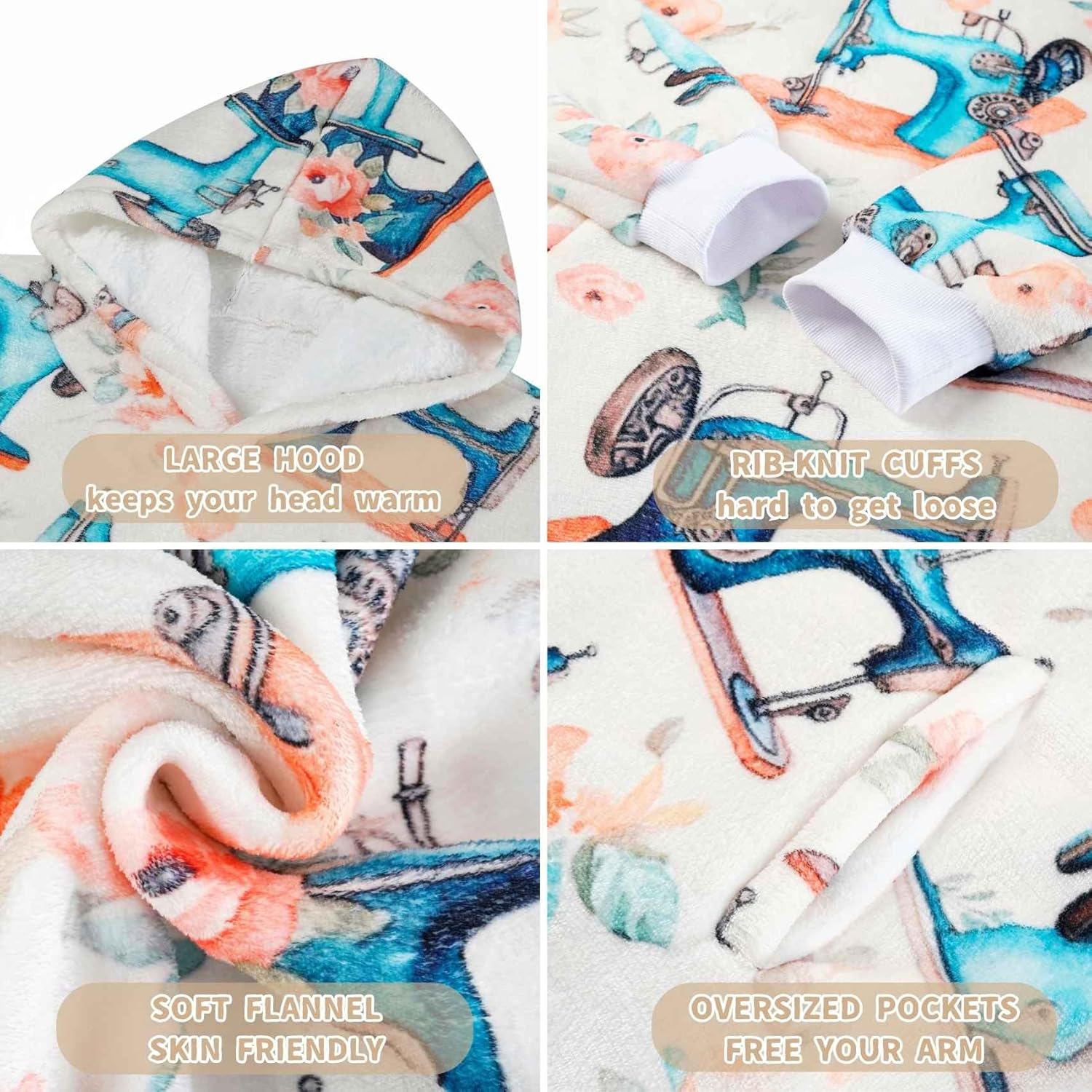 Sewing Gifts for Sewer & Quilter, Wearable Blanket Hoodie, Oversized Wearing Blanket with Two Large Pocket for Birthday & Christmas