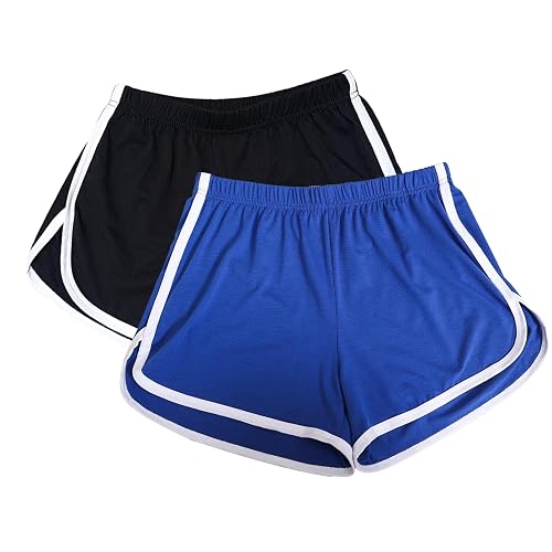 Cameway 2 Pack Women Cotton Running Athletic Shorts Gym Yoga Summer Active Dance Shorts Pants - 3X-Large Short - Blue