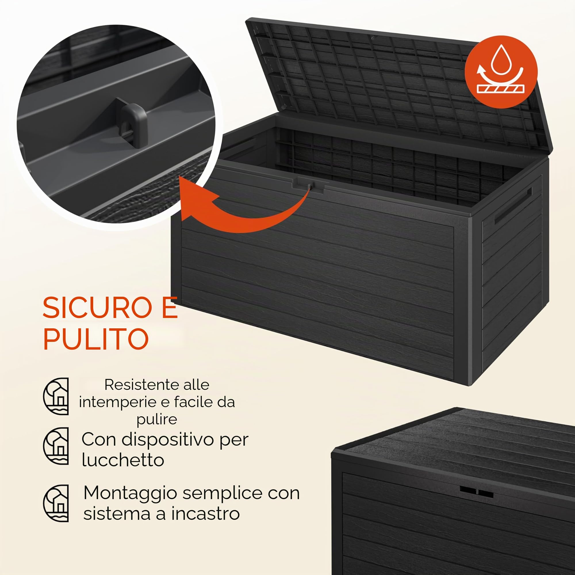 Casaria® Baule da Giardino XXL 280 L Cassapanca Richiudibile 2 Maniglie 116x43x55cm Box Esterno Contenitore Effetto Legno
