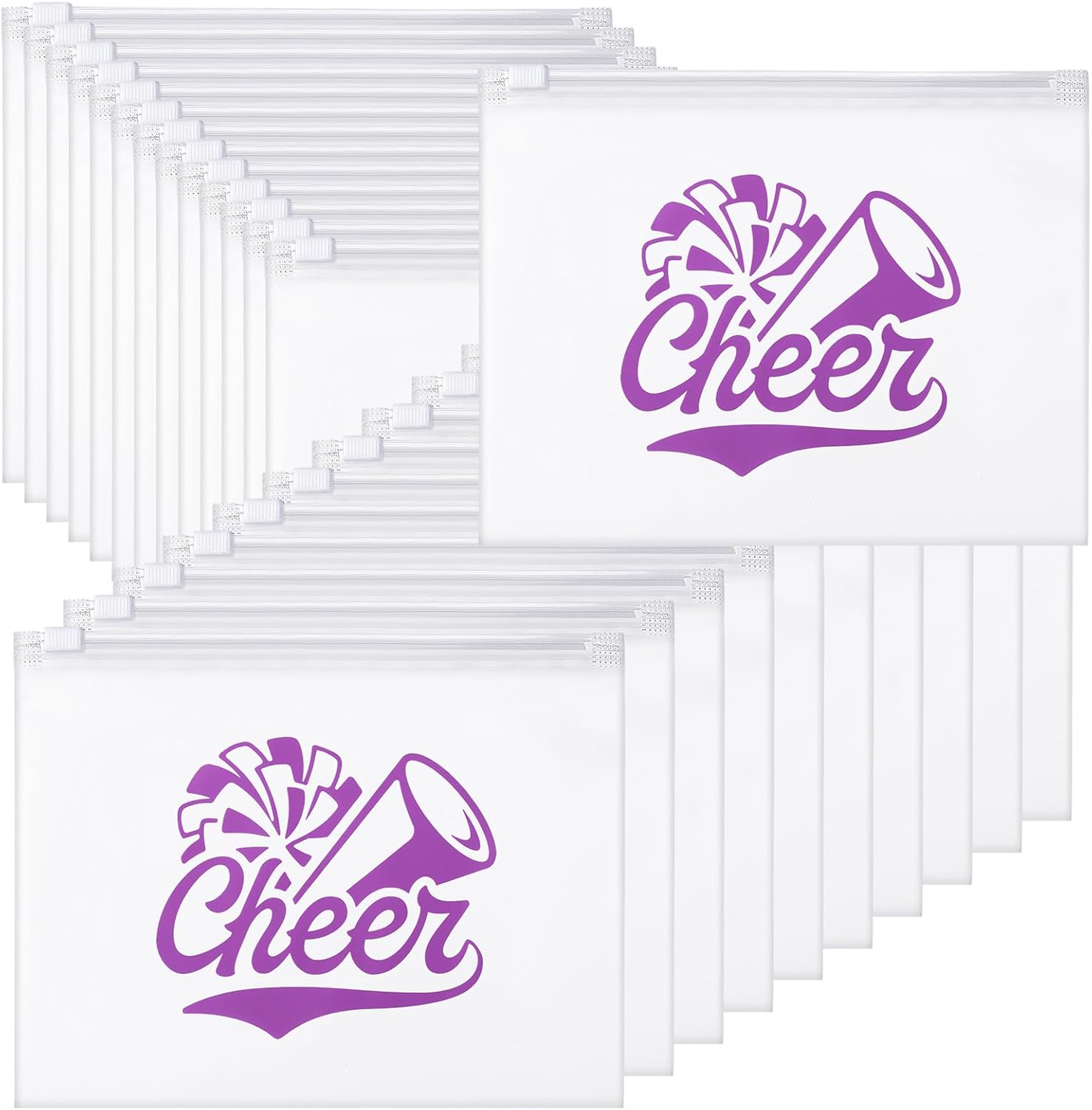 Sunnyray 60 Pcs Cheer Team Gifts Bulk Cosmetic Makeup Bags for Cheerleader Sport Team Inspirational EVA Bag Women Makeup Toiletry Bags Pouch with Zipper(Purple)