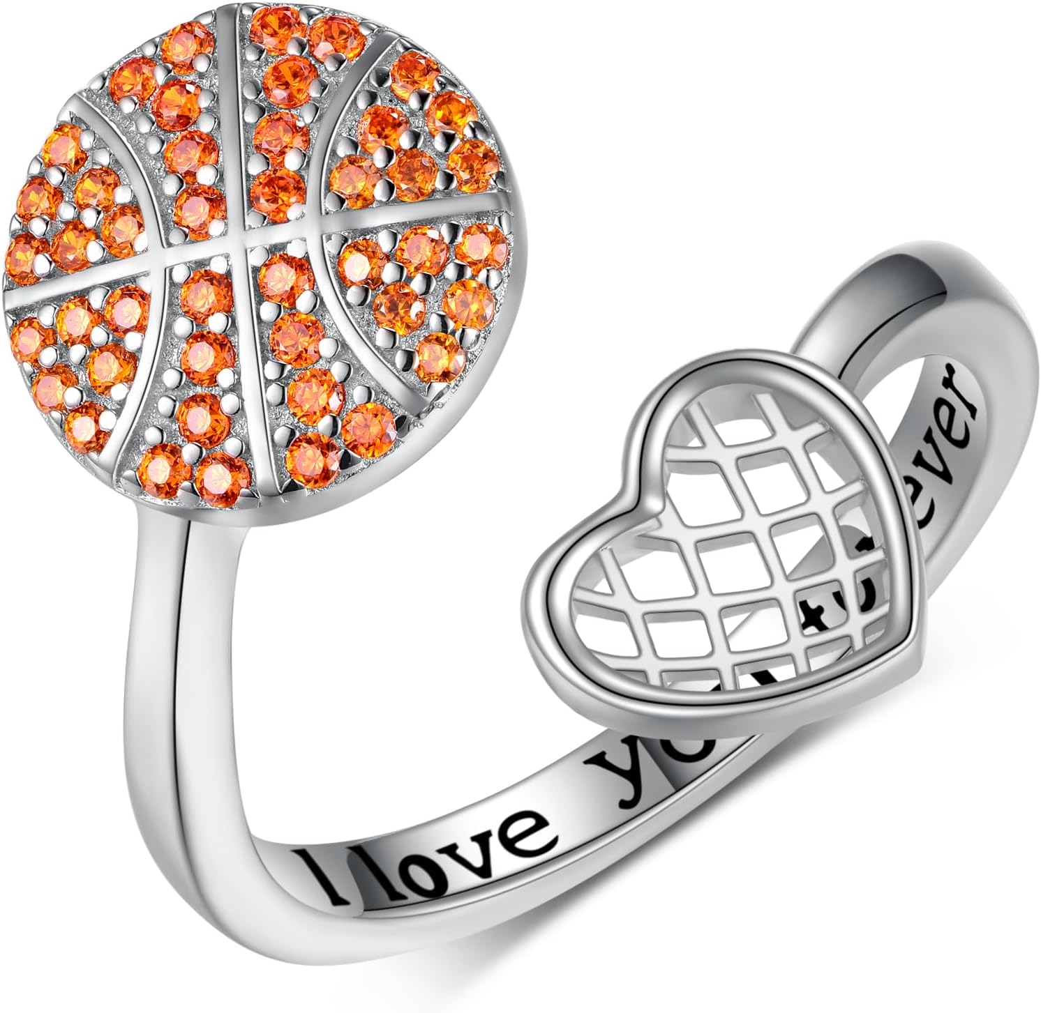 Basketball Ring S925 Sterling Silver Adjustable Basketball Open Ring Sport Jewelry Gifts for Women Lovers