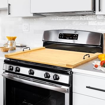 X-Chef Noodle Board Stove Cover, 30 x 22" | Bamboo Cutting Board Stove Top Cover with Handles, for Electric Stovetop, Gas Burners, Sink Cover, RV (Wooden)
