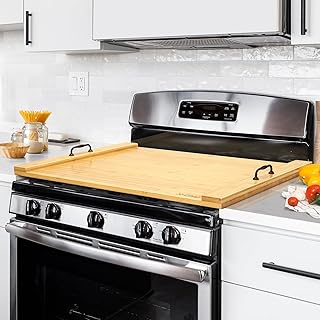 Noodle Board Stove Cover, X-Chef 30 x 22" Bamboo Cutting Board Stove Top Cover with Handles, for Electric Stovetop, Gas Burners, Sink Cover, RV (Wooden)