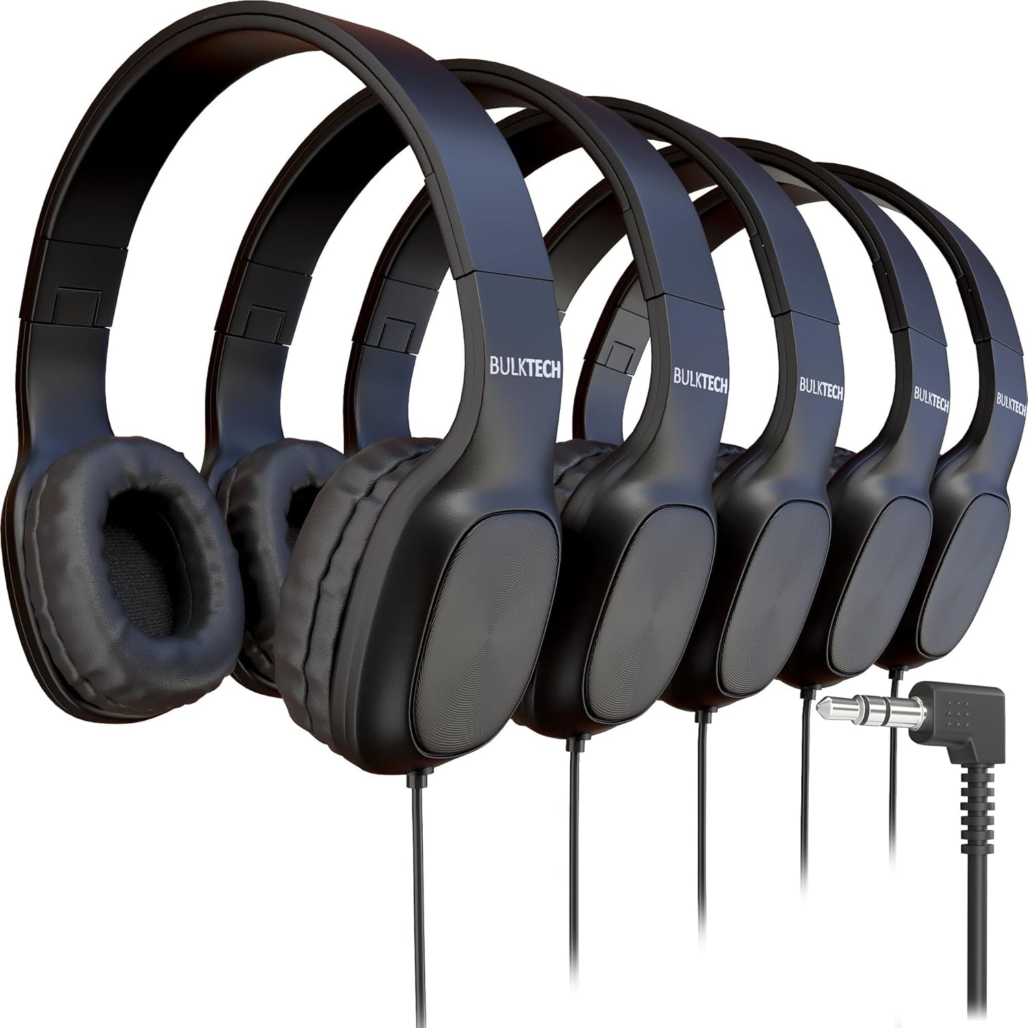 Wired On-Ear Leather Headphones with 3.5mm Connector, Oval Metal Housing, Bulk Wholesale, 20 Pack, Black Color