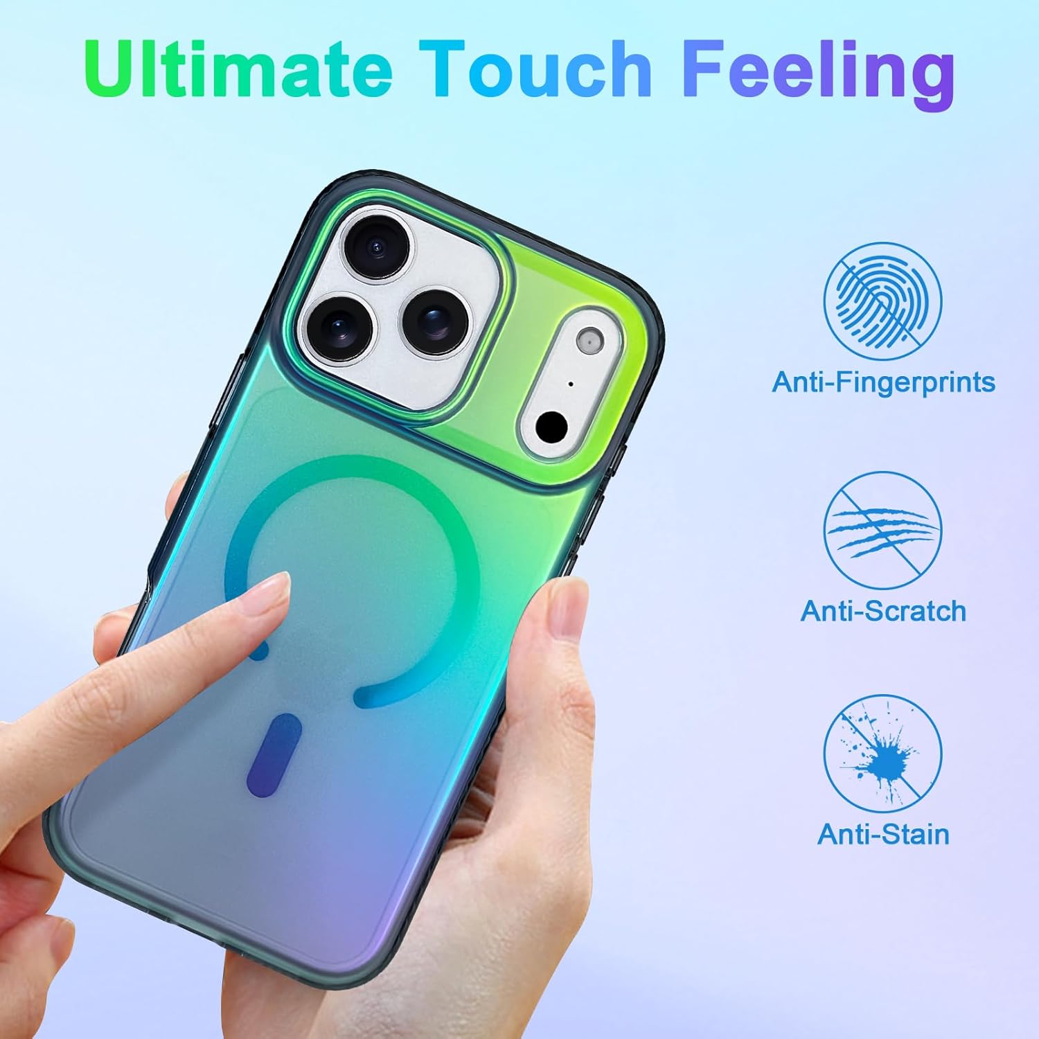 Aesthetic Case for iPhone 17 Pro Case for Women Girls [Compatible with Magsafe] Cute Girly Trendy Glitter Sparkly Rainbow Magnetic Protective Phone Cover, Matte Iridescent Blue & Green - Image 6