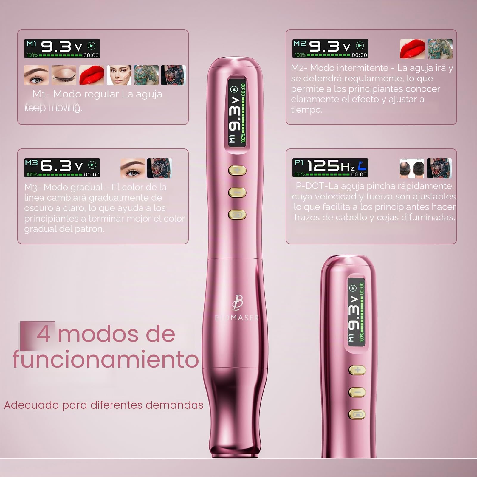 Biomaser TP006 2025 Máquina de Maquillaje Semipermanente Inalámbrica | con motor alemán de precisión, pantalla táctil LCD, ideal para cejas, labios y delineador de ojos, para profesionales (Rosa)
