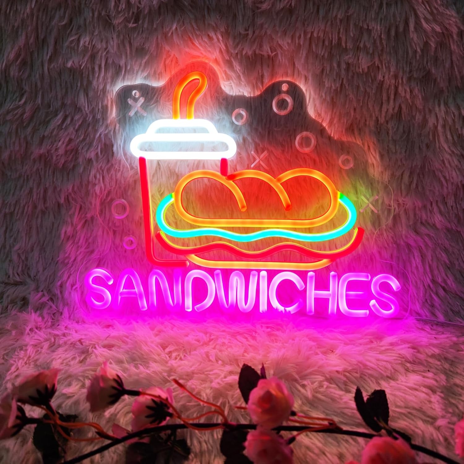 Sandwiches Neon Sign Sandwich Neon Signs for Wall Decor, Food Drinks LED Lights for Restaurant Food Shop Kitchen Party Dinner Decor, 13.3" x 10.3"