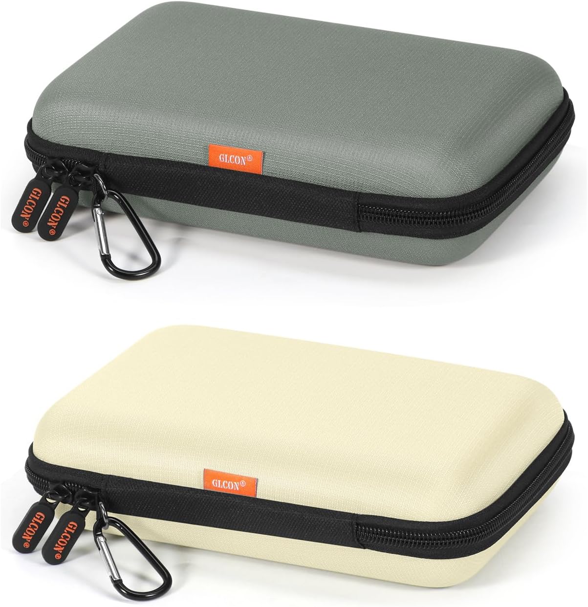 Large Hard Carrying Case - Universal Electronic Organizer Storage Case Bag - Gray-Green + Light-Beige