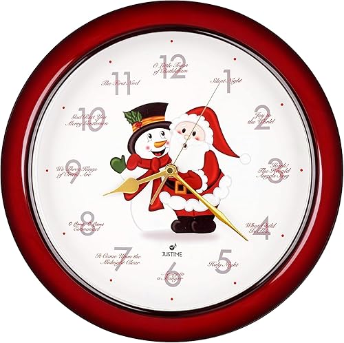 Vista 62 de JUSTIME Reloj de pared de caoba de 14 pulgadas con 12 villancicos de Navidad, elegancia atemporal Wsh Caoba