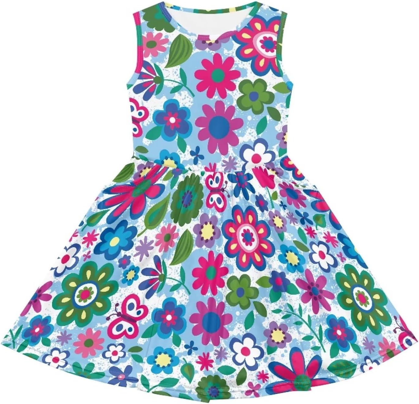 Loose Fit Cute Sundress with Side Pockets Soft Sleeveless Summer Floral Dress for Girls Playwear