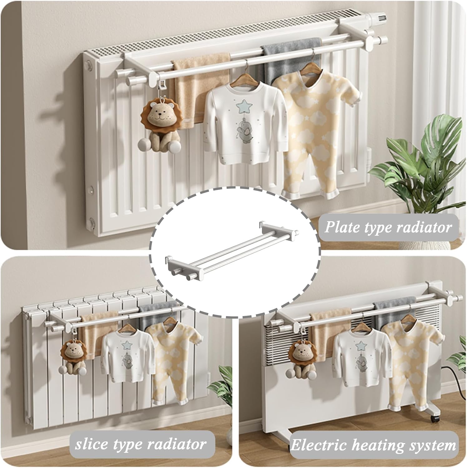 Detachable Radiator Towel Rails - Double Rod Clothes Drying Rack & Heat-Resistant Cover Shelf, Fits Most Radiators, 70cm (27.6in), Ideal for Home & Bathroom Use