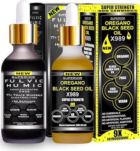 Ácido fúlvico - Trace Minerals Plus Aceite de Orégano con Aceite de Semilla Negra Gotas Líquidas - Más Versátil que Cápsulas y Cápsulas Blandas