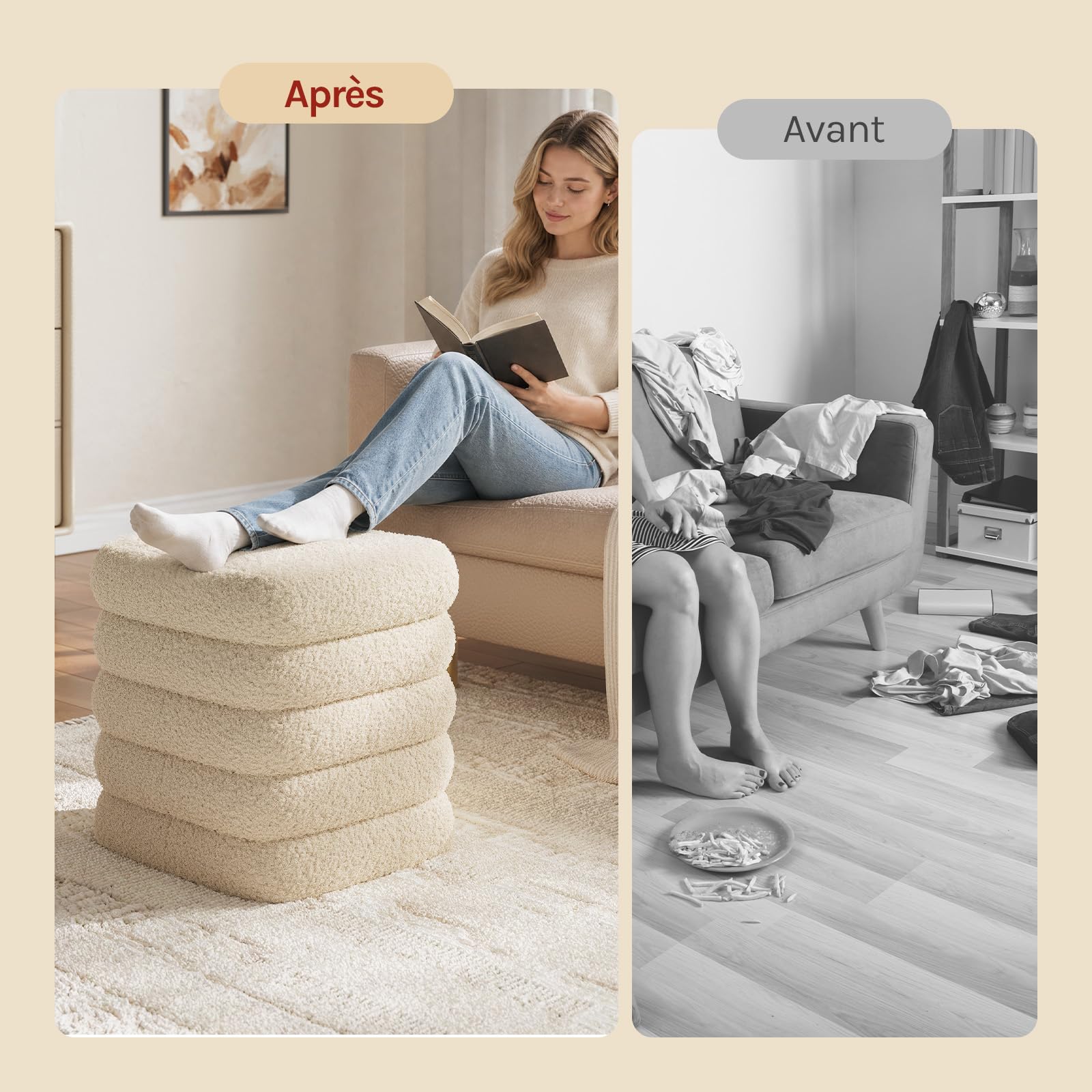 WOLTU Tabouret de Rangement Pliant, Pouf Coffre, en Polaire Teddy