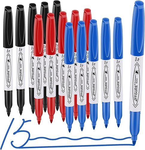 Marcadores permanentes, negro, azul, rojo, paquete de 15, punta fina, juego de colores surtidos, funciona en madera, plástico, metal y más, para