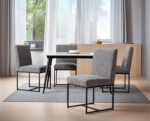 Miniatura 74 de CIMOTA Juego de 6 sillas de comedor modernas, de cuero, tapizadas, sin brazos, con base negra, para comedor/cocina, color crema, 6 unidades Base