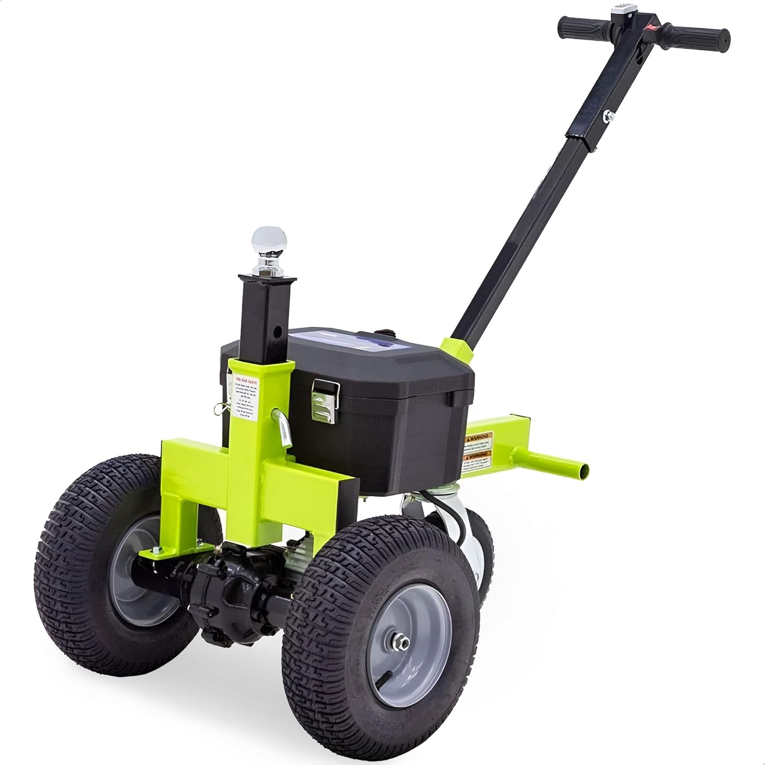 Tow Tuff Electric Trailer Dolly w/ 13" Tires & 8" Swivel Caster Wheel, 3500 lb Capacity, Green - 22" to 28.35" Adjustable Ball Height, 1.5 Mph Speed, Fits 2" Ball Mount, Utility, Boat or Cargo Use