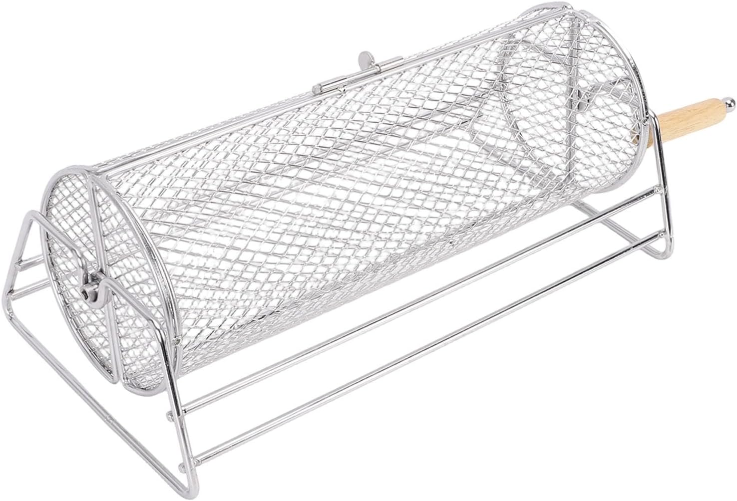 Rolling Grill Basket, Carbon Steel Portable BBQ Net Tube, Mesh Cylinder Grill Basket with Handle, Ideal for Outdoor Camping & Picnic