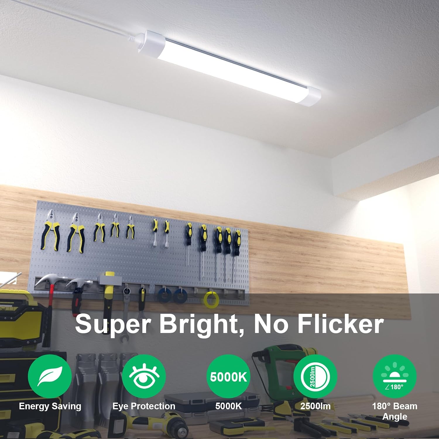 LED Shop Light Fixture, 2FT Linkable 18W Plug in Wall Light, 5000K Closet Light for Workbench Kitchen Basement, Under Cabinet Lighting, LED Tube Light Fixture with Plug, Triproof, White | Closet Light for Workbench Kitchen Basement, Under Cabinet Lighting, LED Tube Light Fixture with Plug, Triproof