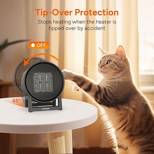 Miniatura 4 de Dr.Prepare Calentador de espacio pequeño para uso en interiores, calentador eléctrico de cerámica de 600 W, calentador de escritorio portátil para
