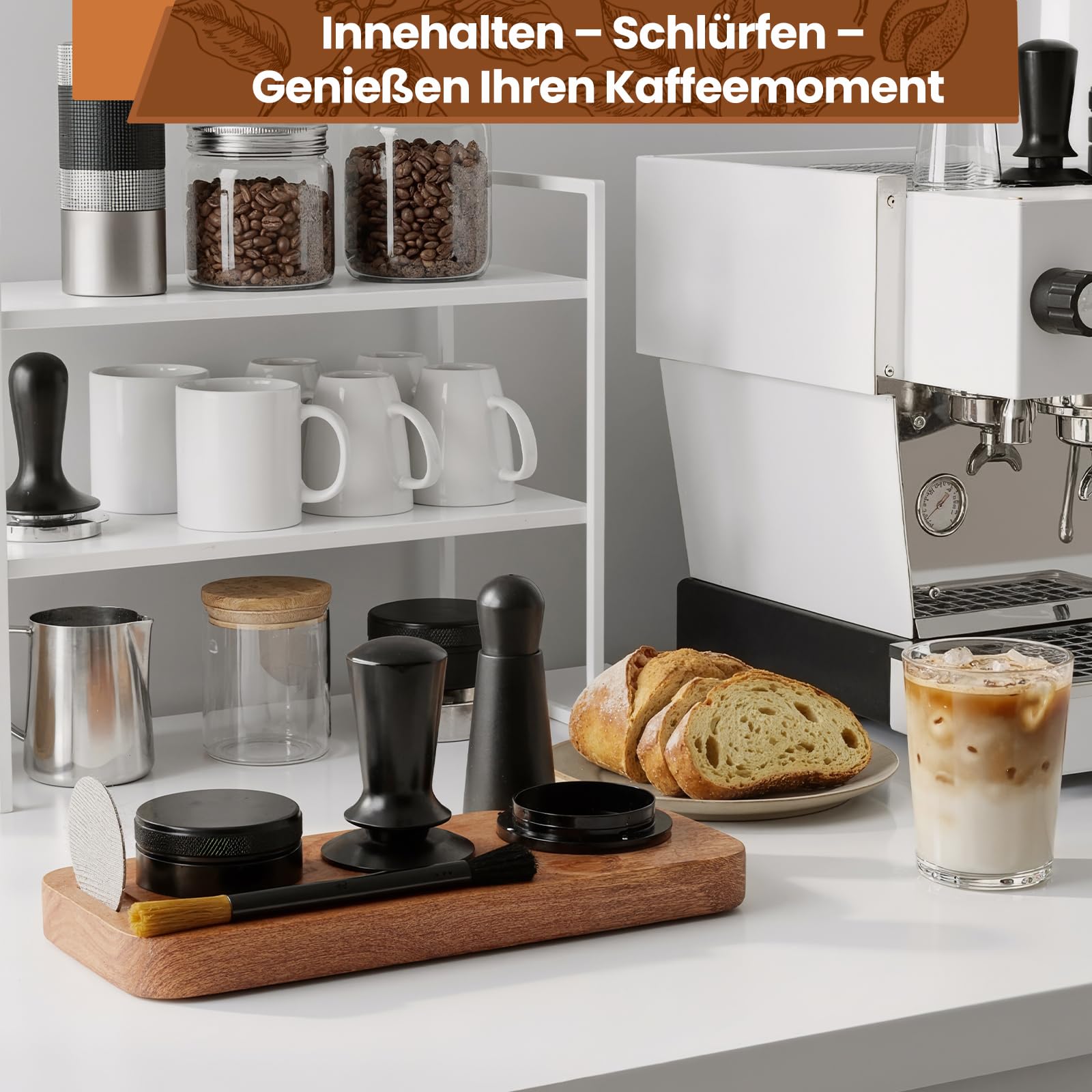 Juego de accesorios para café expreso de 51 mm, 7 piezas, incluye herramienta WDT de 51 mm, apisonadora, distribuidor, anillo dosificador y estación de prensado, para cafeteras y cafeteras