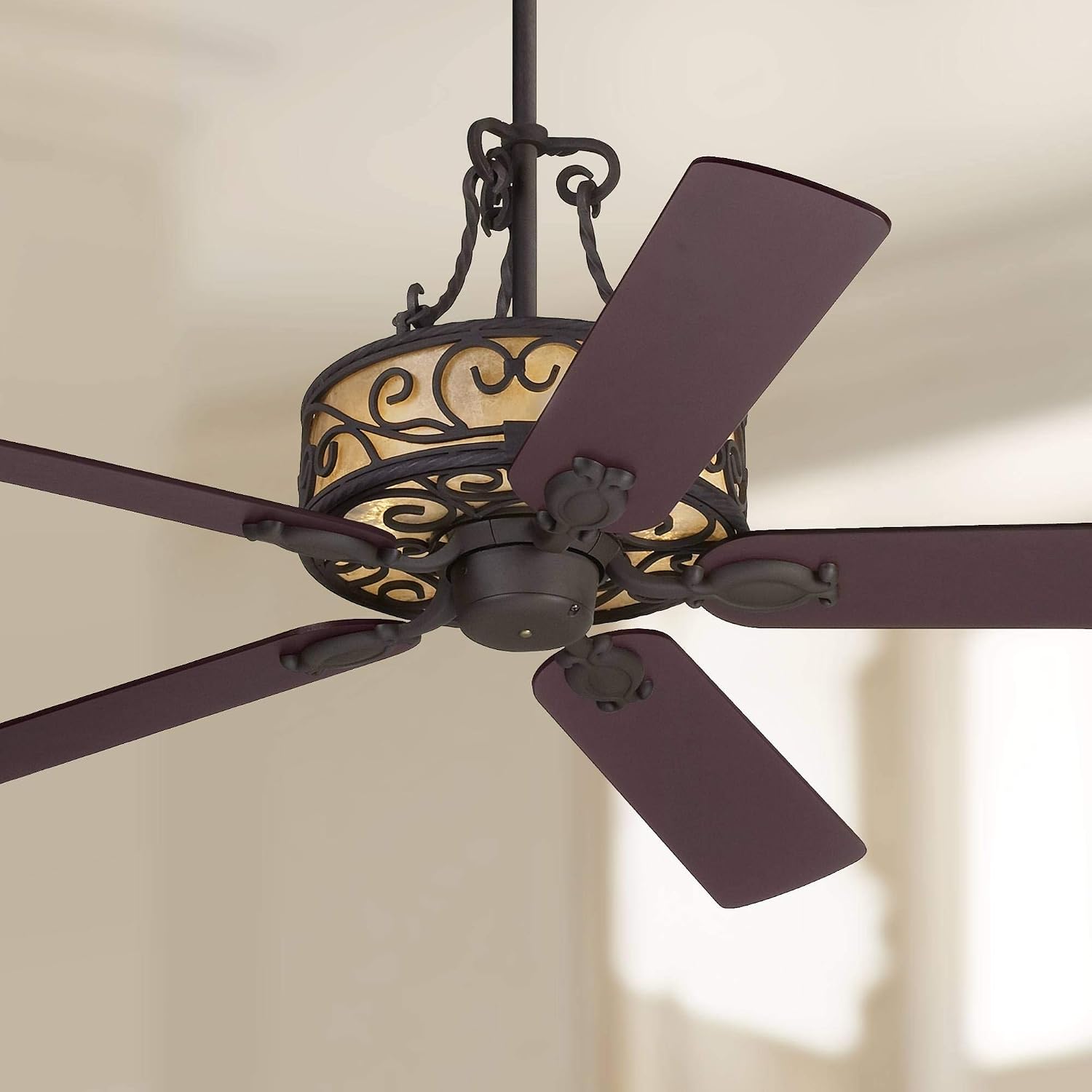 60 Rustic Indoor Ceiling Fan With Light Led Natural Mica Iron Reversible Walnut Rosewood Veneer Blades For Living Room Kitchen Bedroom Family Dining John Timberland Amazoncom