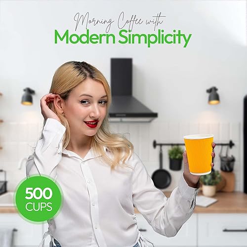 Vista 262 de Vasos de café de papel aislado de pared corrugada, 8 oz, Anaranjado