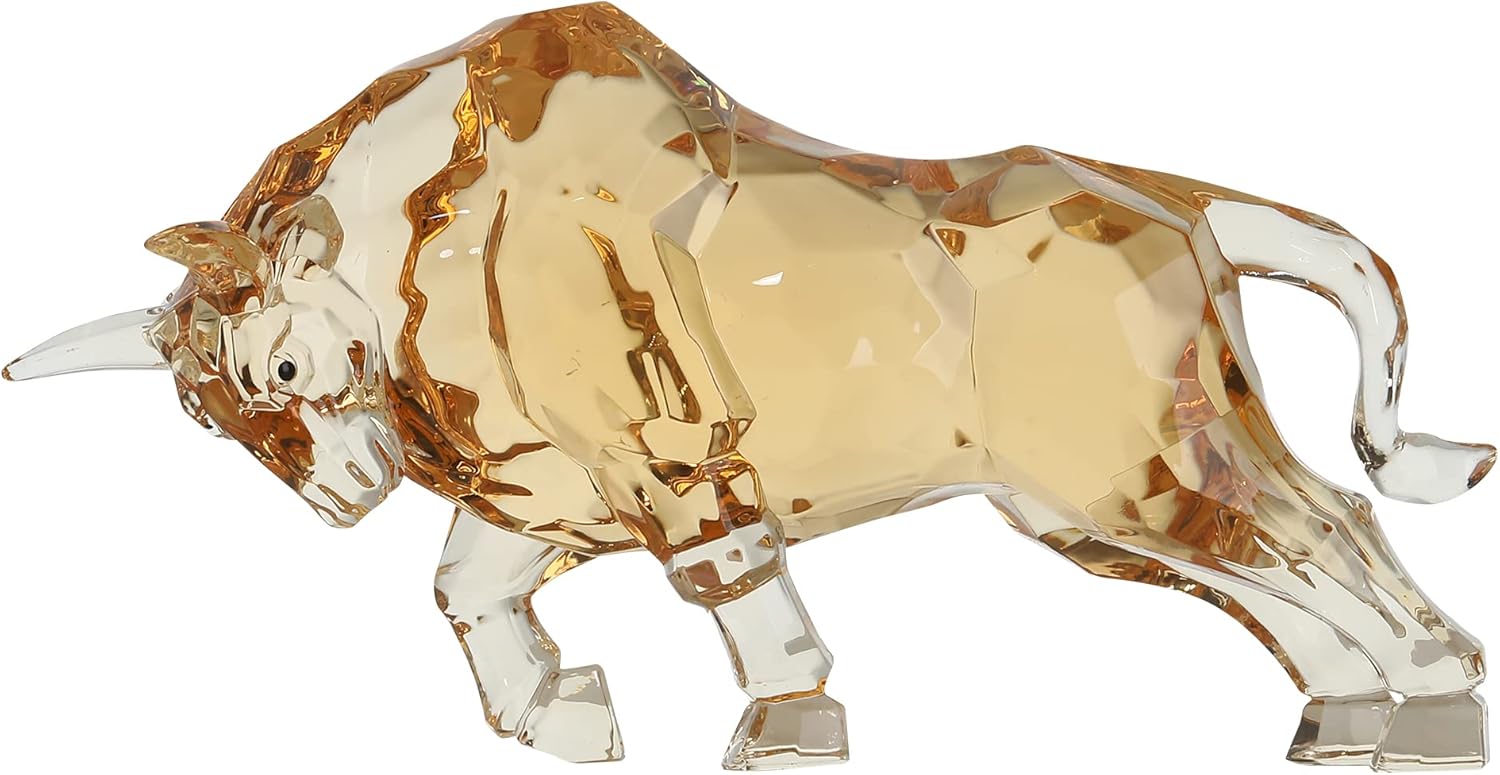 Acrylic Wall Street Bull Statue FengShui Bull Figurine Acrylic Lucky Stock Market Sculpture Home Office Desk Decorative Ornament (Amber)
