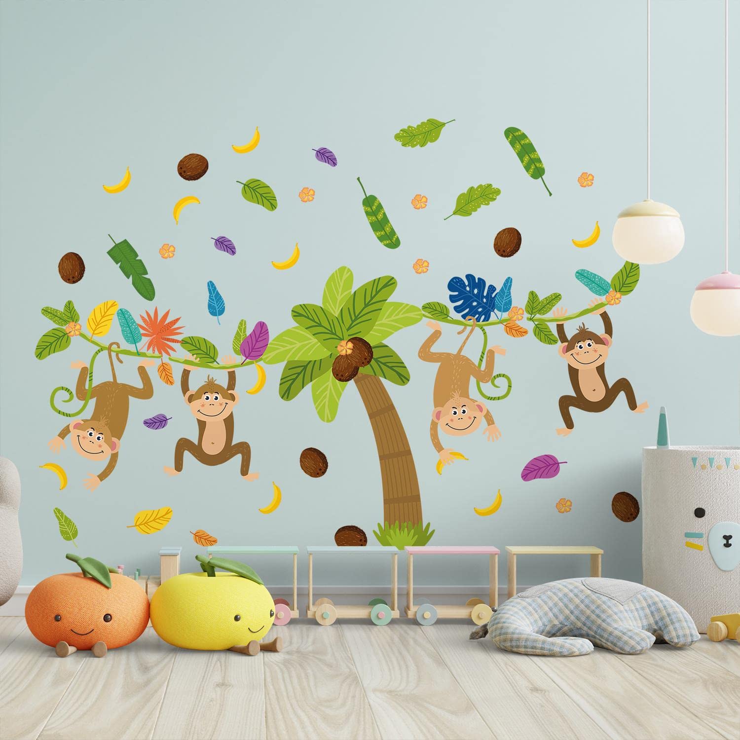 WALPLUS Colourful Jungle Animal Wall Stickers for Kids Nursery, Bedroom, Playroom Decor - Peel & Stick
