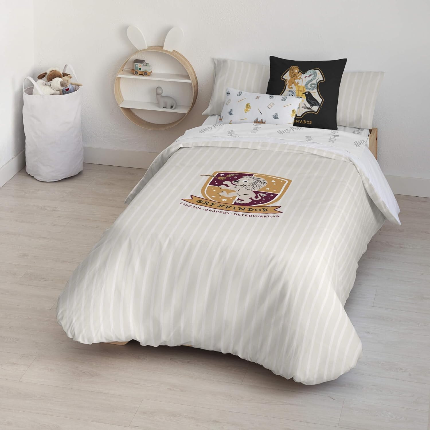 BELUM | Harry Potter Duvet Cover, Duvet Cover with Buttons 100% Cotton Gryffindor Sweet Beige for Bed 105 (180x220 cm)