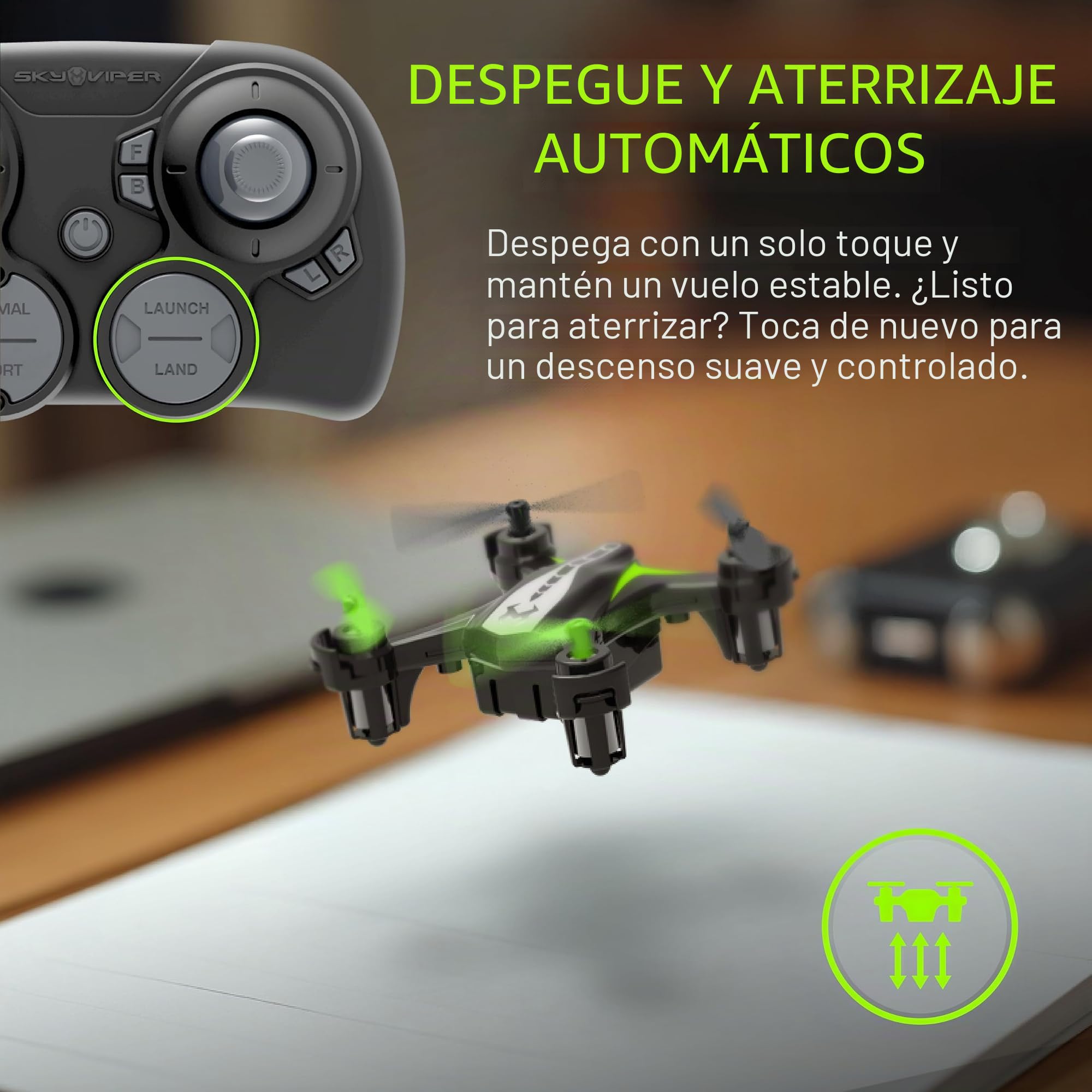 Sky Viper Dash Nano Drone negro/verde, 2 x 2 x 0.75 pulgadas
