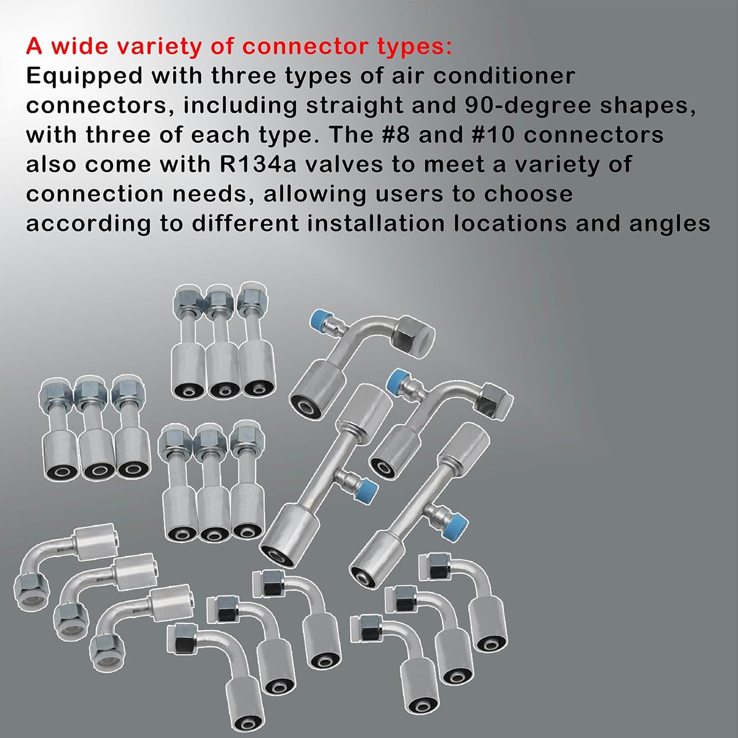 25Pcs Air Conditioner Hose and Connector Set,Including 6.5-ft #6,#8,#10 Air Conditioner Hoses and #6,#8,#10 Air Conditioner Connectors