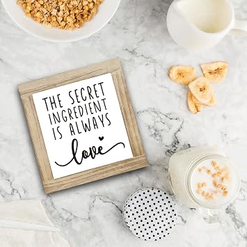 The Secret Ingredient is Always Love Sign, Kitchen Shelf Decor, Rustic Wooden Plaques Sign, Funny Kitchen Signs, Farmhouse Kitchens Decor for Shelf Signs