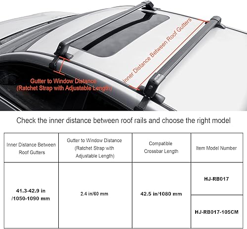 Miniatura 3 de VEVOR Barras transversales universales para portaequipajes, barras transversales de aluminio de 41.3 pulgadas, para techo sin riel lateral,