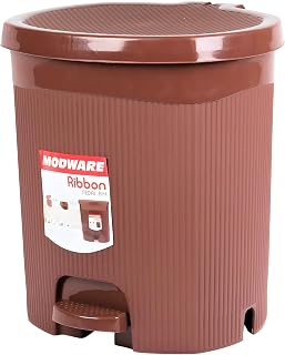 MODWARE Premium Plastic Pedal Dustbin with Removable Bucket, PP Polypropylene, Hands-Free, Grey, for Kitchen, Office, College (Brown)
