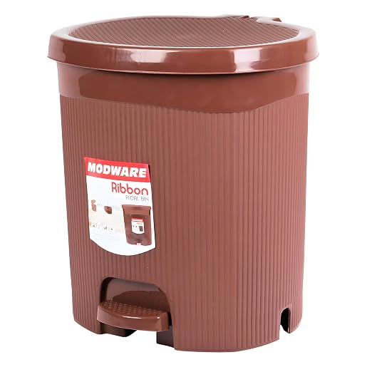 MODWARE Premium Plastic Pedal Dustbin with Removable Bucket, PP Polypropylene, Hands-Free, Grey, for Kitchen, Office, College (Brown)