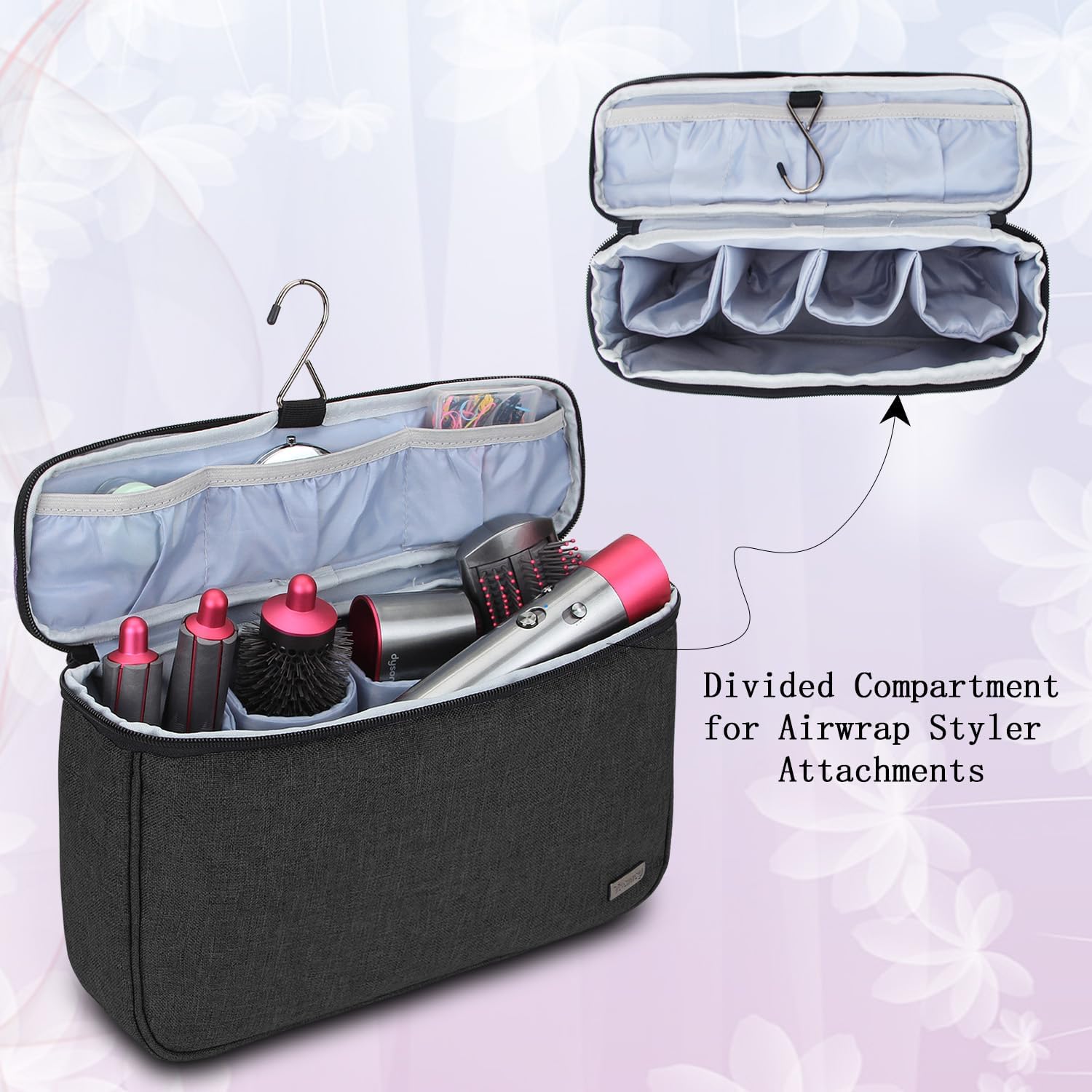 Teamoy Travel Storage Bag Compatible with Dyson Airwrap Styler, Portable Travel Organizer for Airwrap Styler and Accessories, Top-Opened, Black
