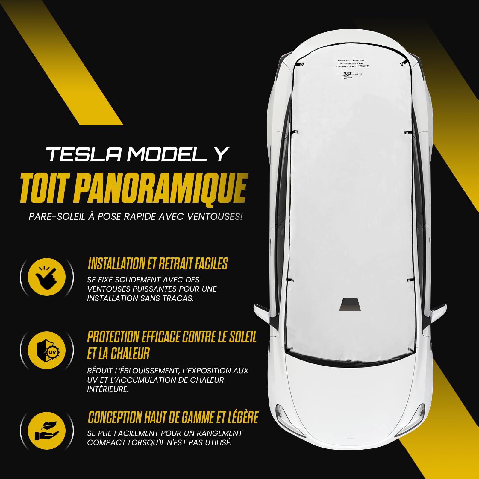 Pare-Soleil extérieur écologique avec ventouses pour Tesla Model Y, Couvrant Le Pare-Brise, Le Toit en Verre et la Lunette arrière( Model Y)