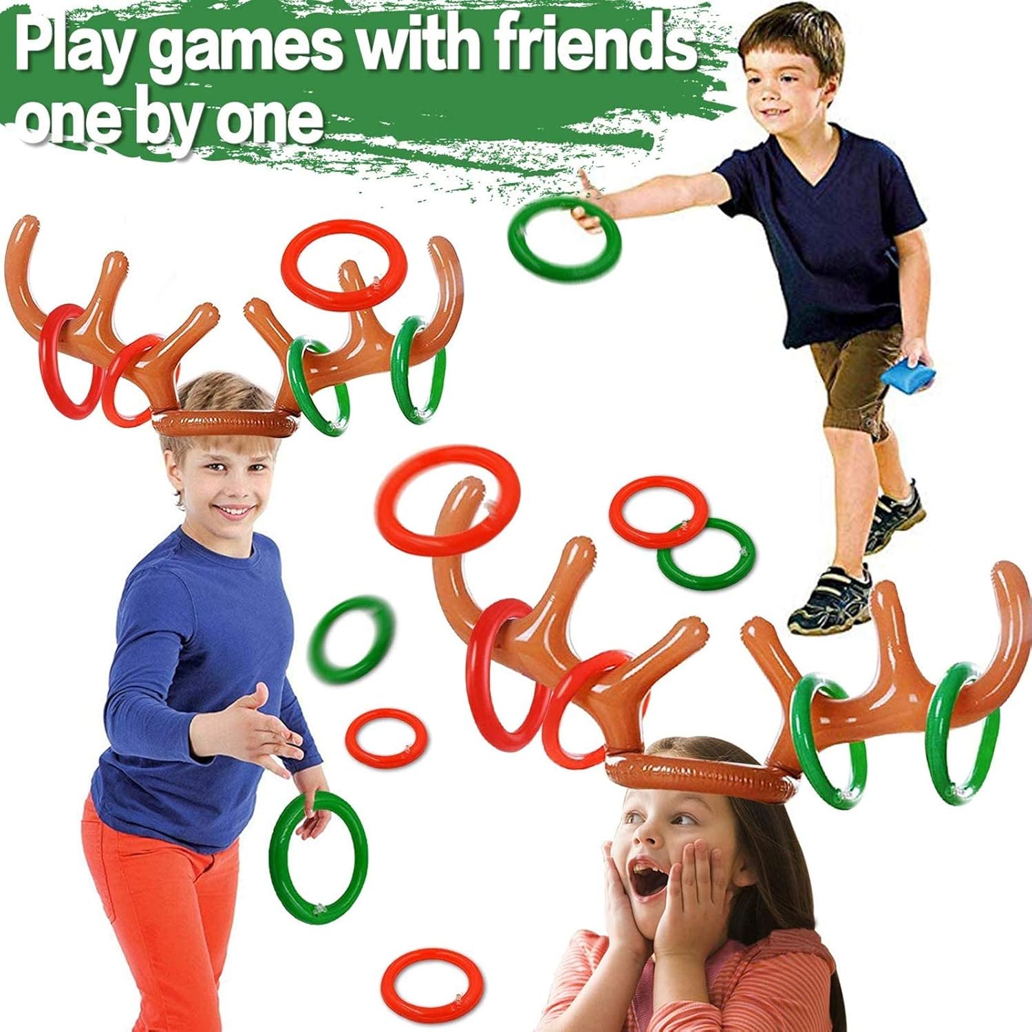TOPLEE 20 Pieces Inflatable Reindeer Antlers Toss Game, Christmas Party Antler Hat Games for Kids Adults Family Indoor Outdoor Carnival Xmas Games(4 Antlers 16 Rings) : Sports & Outdoors