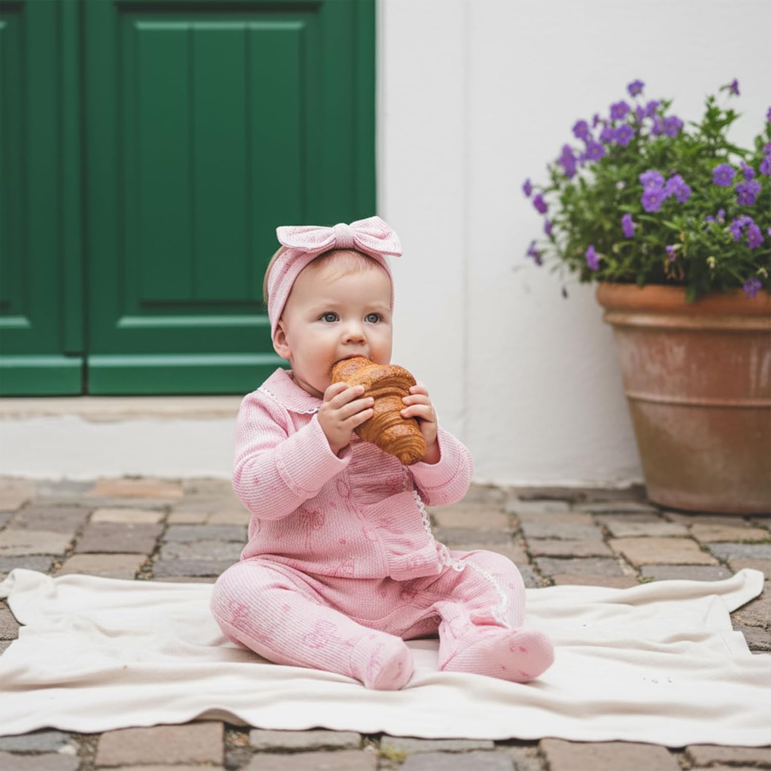 allshope Newborn Baby Girl Fall Outfit Romper Footies Waffle Bow Zip Up Footed Jumpsuit Ruffle Trim Infant Clothes - Image 6