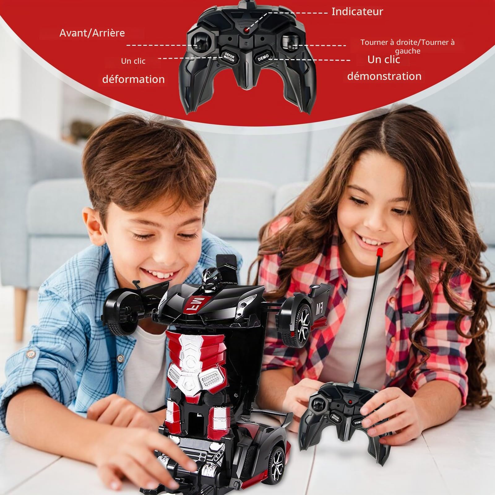 Voiture télécommandé Robot, 2 en 1 Robot Jouets Transformable, RC 2.4GHz Radiocommandée, Transformers Jouets, 360° Rotation Rechargeable, Voiture Enfant, Cadeau Enfant 3-12 Ans.