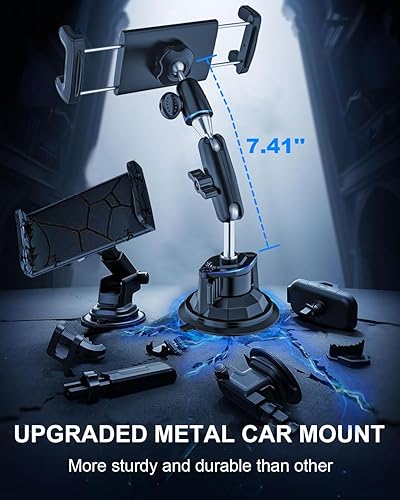 Miniatura 3 de Soporte para tablet para automóvil, camión nivel todoterreno a prueba de golpes Soporte de metal para iPad para tablero, parabrisas, ventana