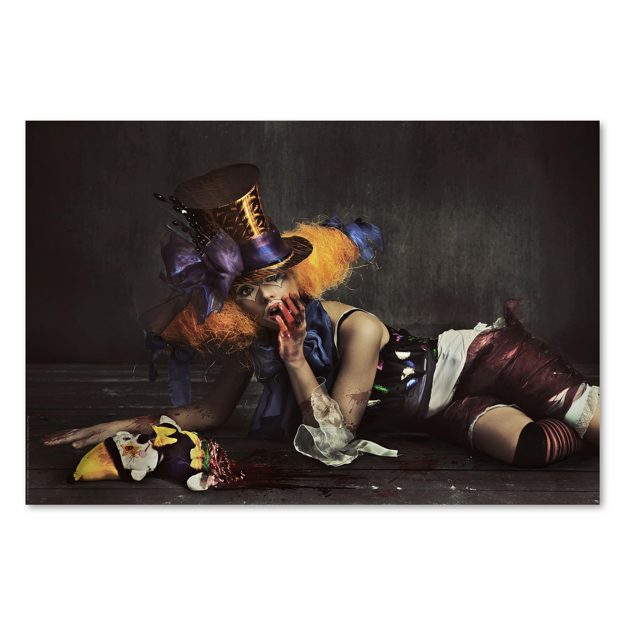 Postereck - 0049 - Horreur Clown, femme, film, violence, psycho. Art Mural Impression – Décoration Halloween, terreur, cinéma, Poster - toile - 100,0 cm x 75,0 cm