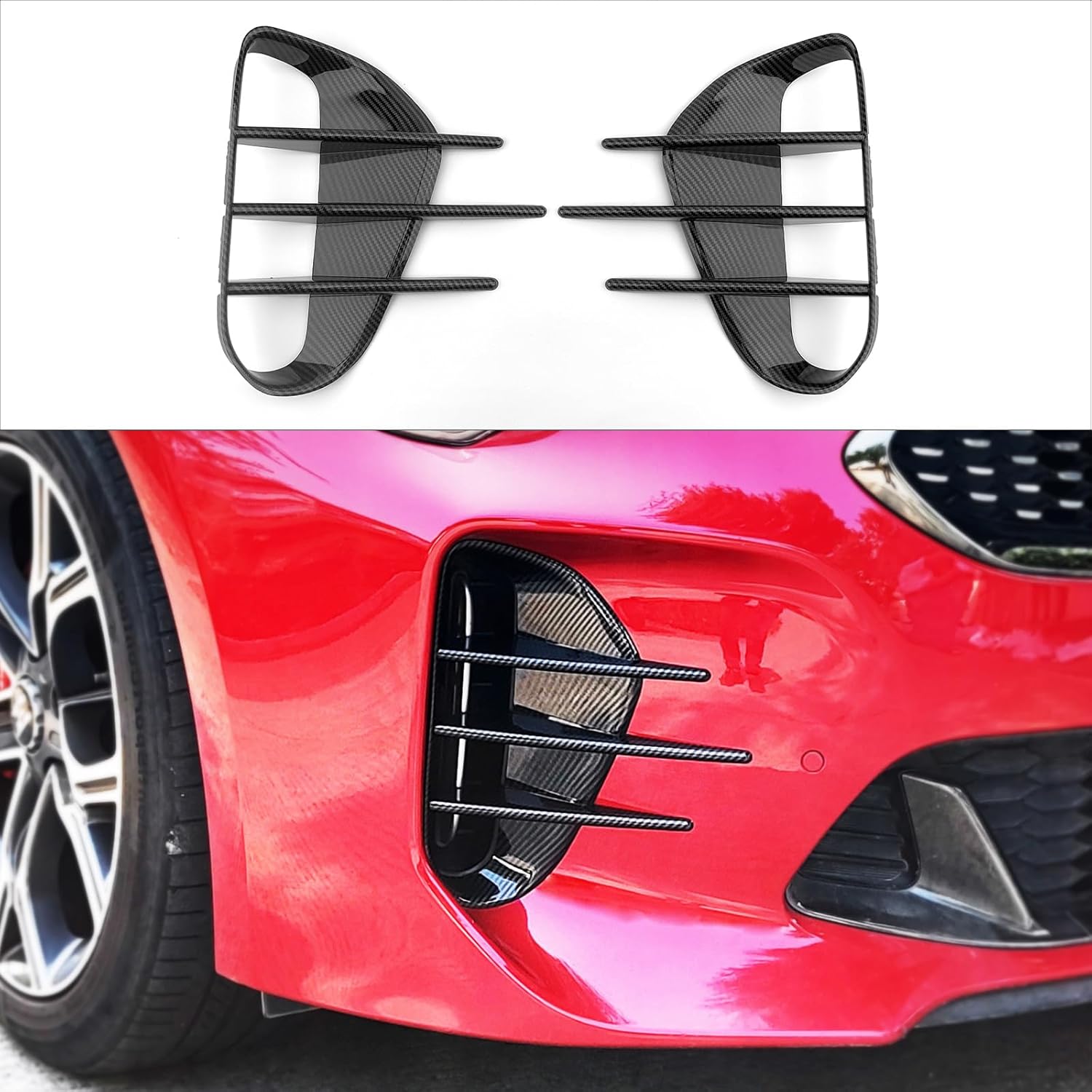 YOUTOOCAR 2PCS Front Fog Light Trim Covers Compatible with Kia Stinger 2018-2023 Accessories (Carbon Fiber Pattern, Front)