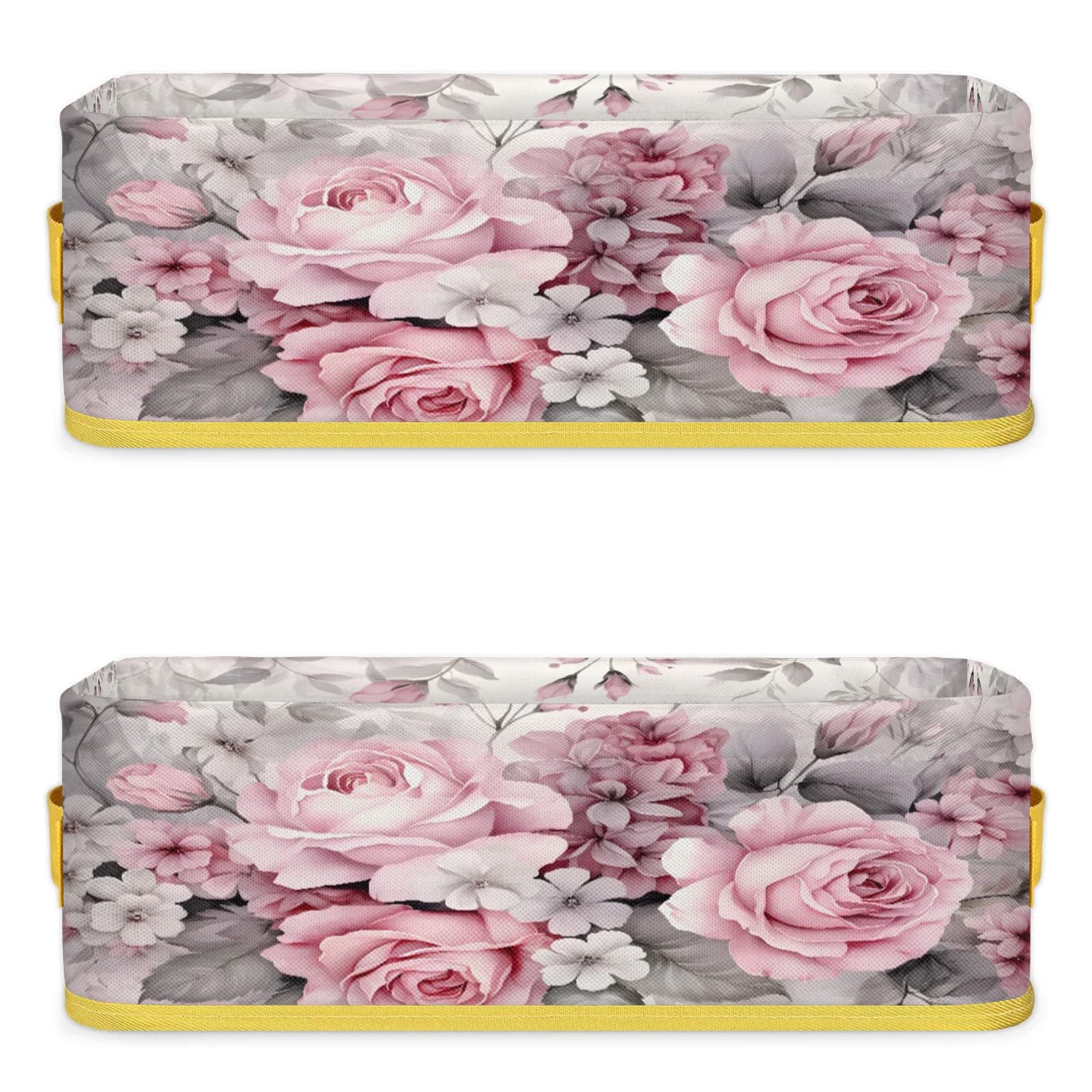Vintage Pink Rose Bathroom Storage Basket Waterproof Foldable Storage Bins with Handles Decorative Toilet Paper Storage Basket for Organizing for House Bathroom Toiletries Set of 2