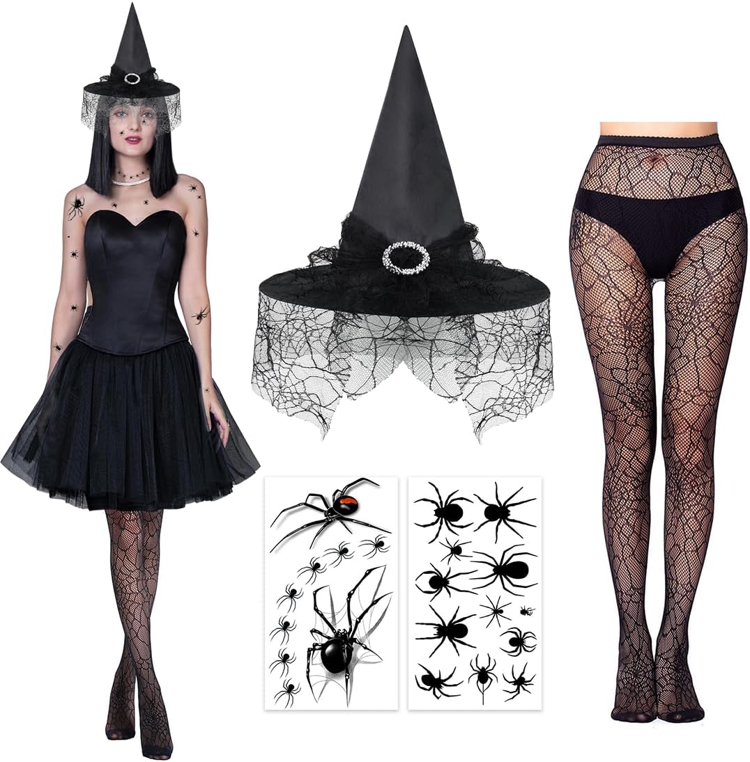 Diadema De Bruja De Encaje Negro Para Halloween | Accesorio De Disfraz Gótico Y Romántico | Talla única Elástica Y Cómoda