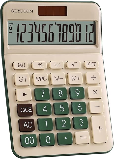 GUYUCOM Calculator, 12-Digit Calcutors, Sensitive Button, the Calulators Desktop with Dual Power