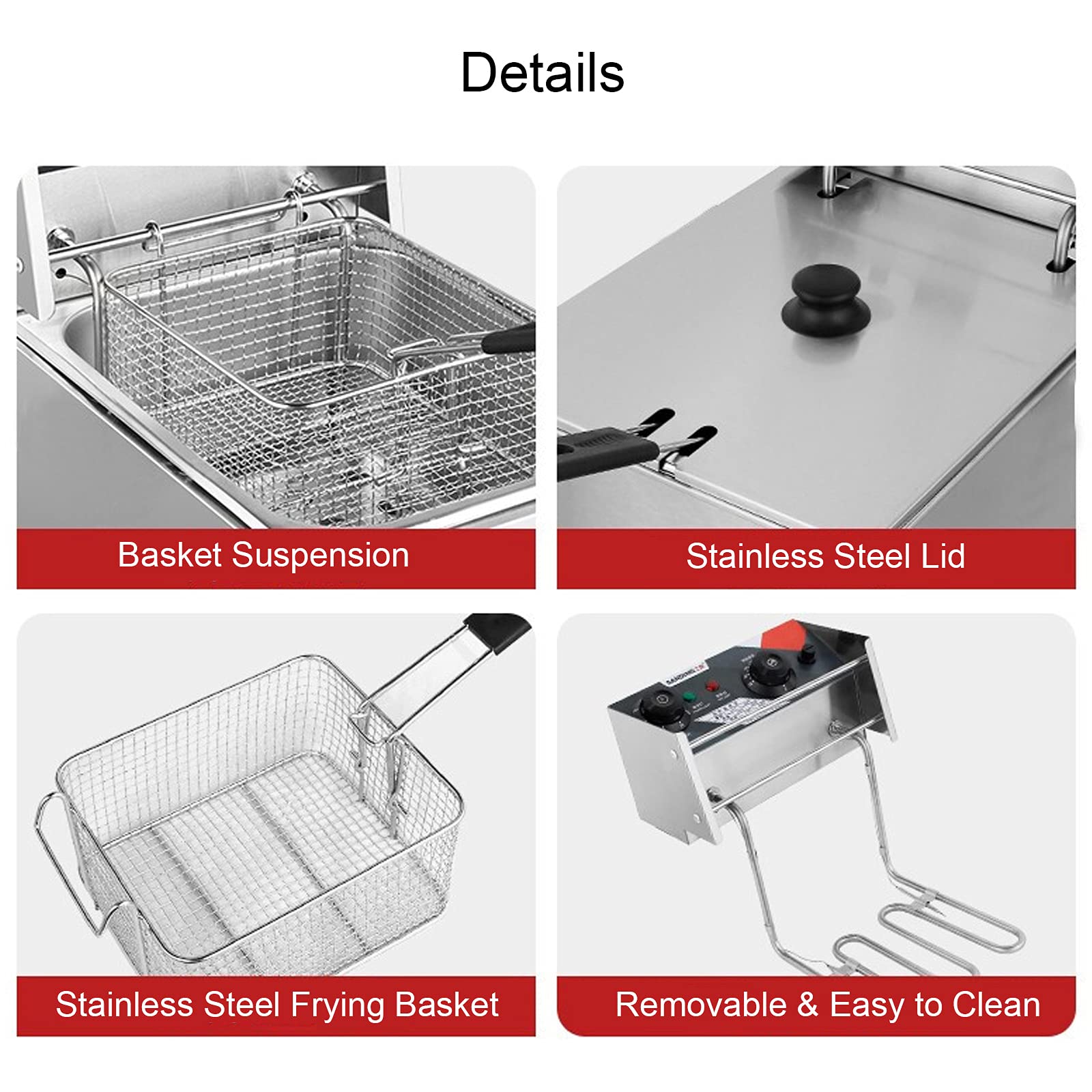 Friggitrice Elettrica Professionale con Cestello, Macchina per Friggere da Cucina Ad Alta capacità, con Funzione di Controllo di Tempo E Temperatura, per Uso Commerciale（10.8L）