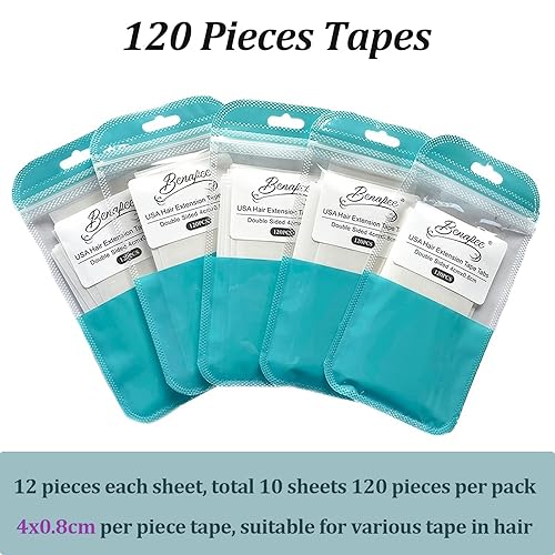 Miniatura 2 de 120 extensiones de cabello con cinta adhesiva de doble cara, extensiones adhesivas de extensiones de cabello de 1.6 x 0.3 in, cintas blancas de
