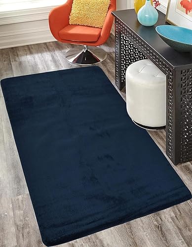 Euro Collection - Alfombra de color sólido, antideslizante, con respaldo de goma, lavable a máquina, más opciones de color (azul marino, 5 x 7 (4