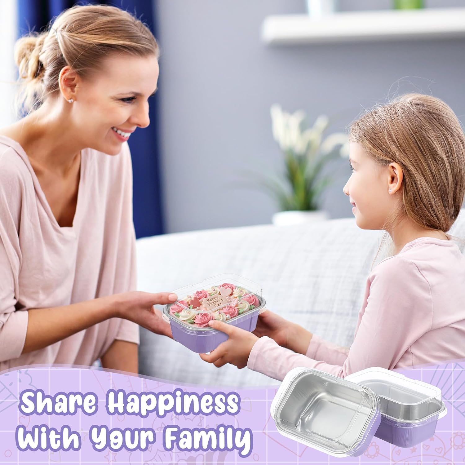 Vesici 100 Mini Loaf Pans with Lids, 5.7oz Aluminum Foil, Purple image 4